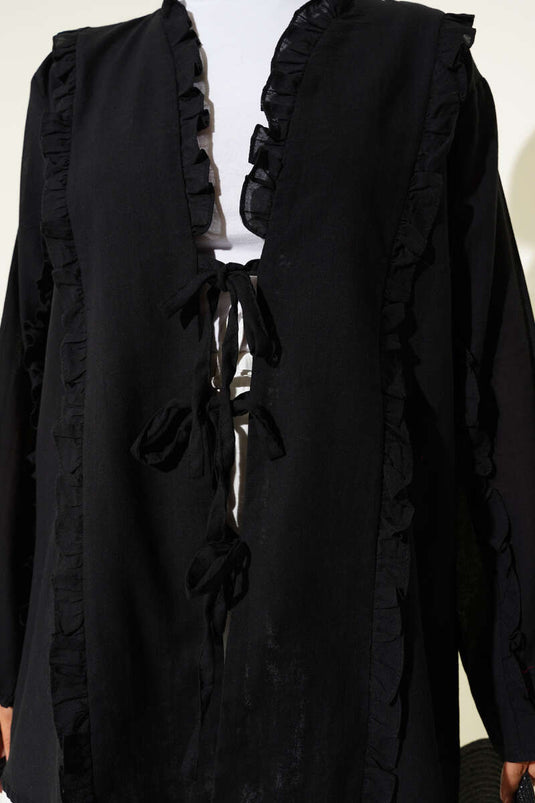 Kimono noir à volants