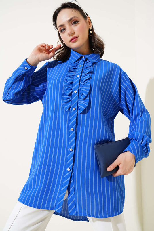 Chemise rayée à boutons et volants en pierre, couleur saxophone