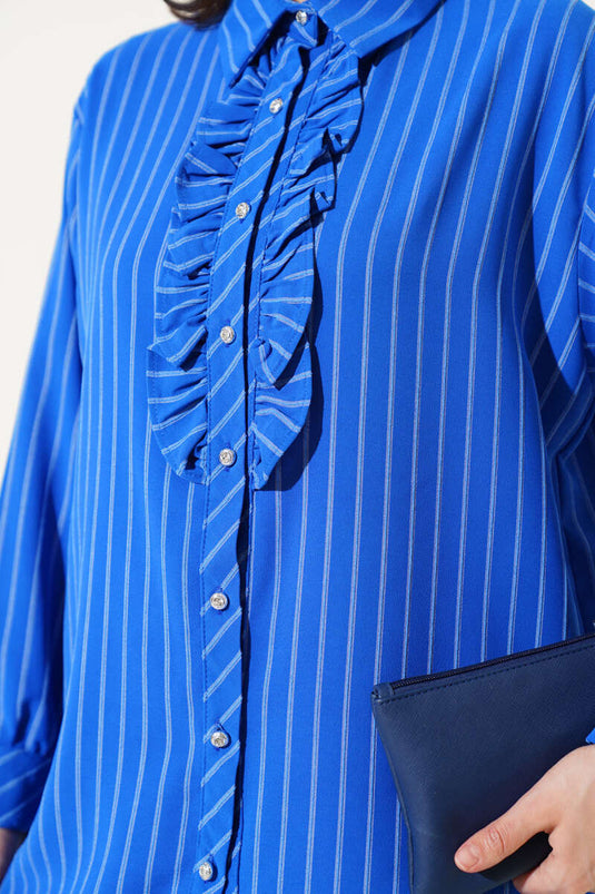 Chemise rayée à boutons et volants en pierre, couleur saxophone