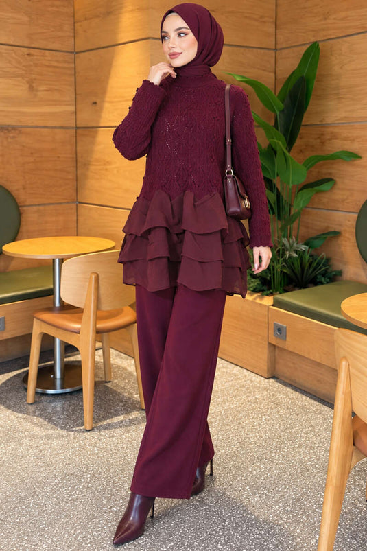 Ruffled Knit Two-Piece Set In Mauve