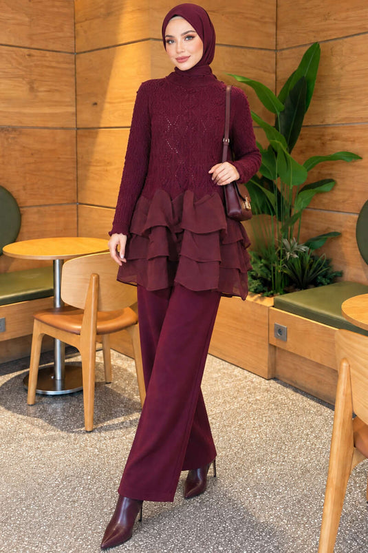 Ruffled Knit Two-Piece Set In Mauve