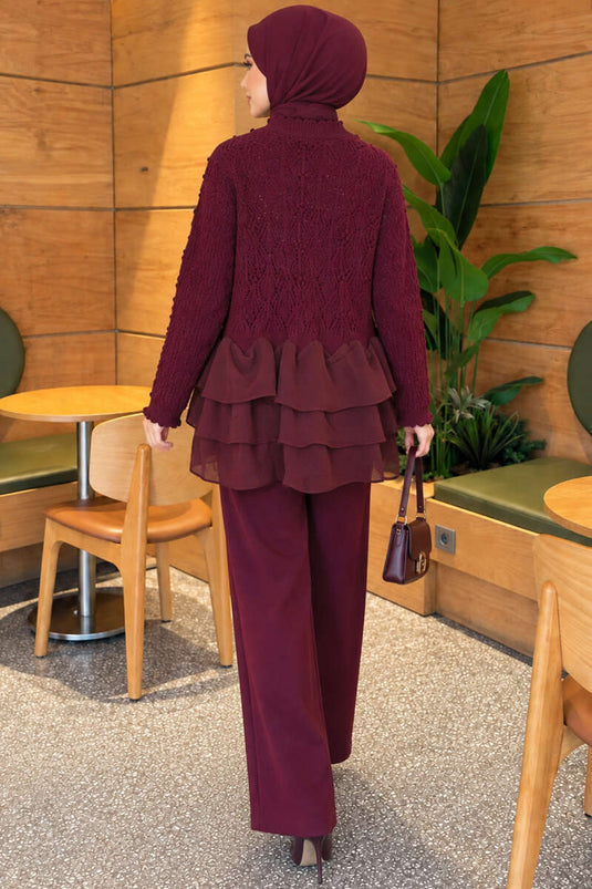 Ruffled Knit Two-Piece Set In Mauve