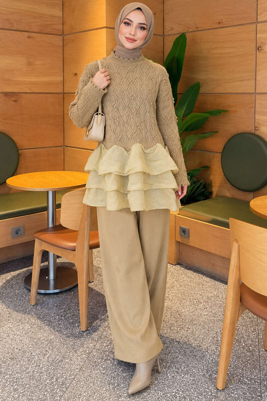 Completo In Maglia Con Volant In Verde Oliva