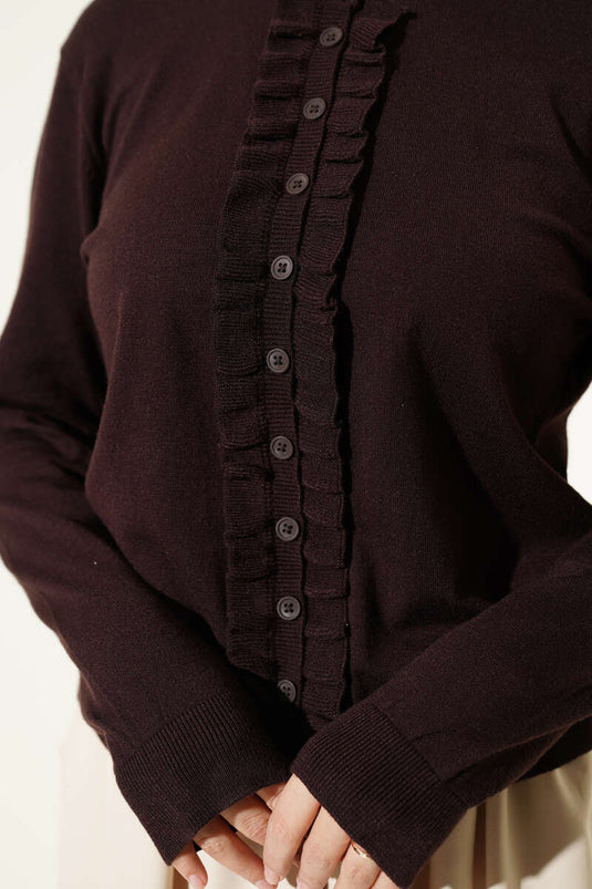 Chaqueta De Punto Con Volantes Y Botones En Marrón Picante