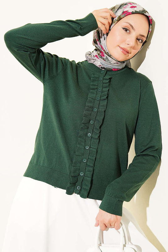 Froufrolijke Knopen Detail Trui Vest Groen