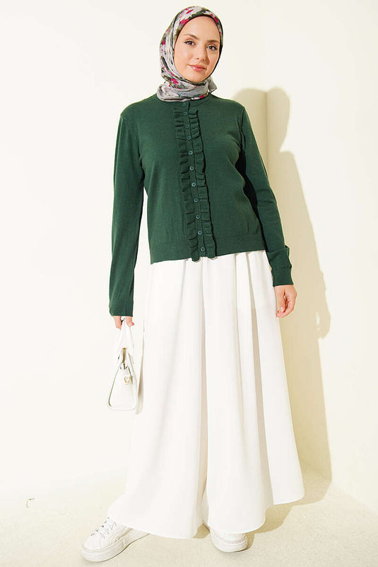 Froufrolijke Knopen Detail Trui Vest Groen