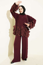 Ensemble Deux Pièces En Tricot À Volants Mauve