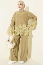 Ensemble En Tricot À Volants Et Rayures, Vert Olive