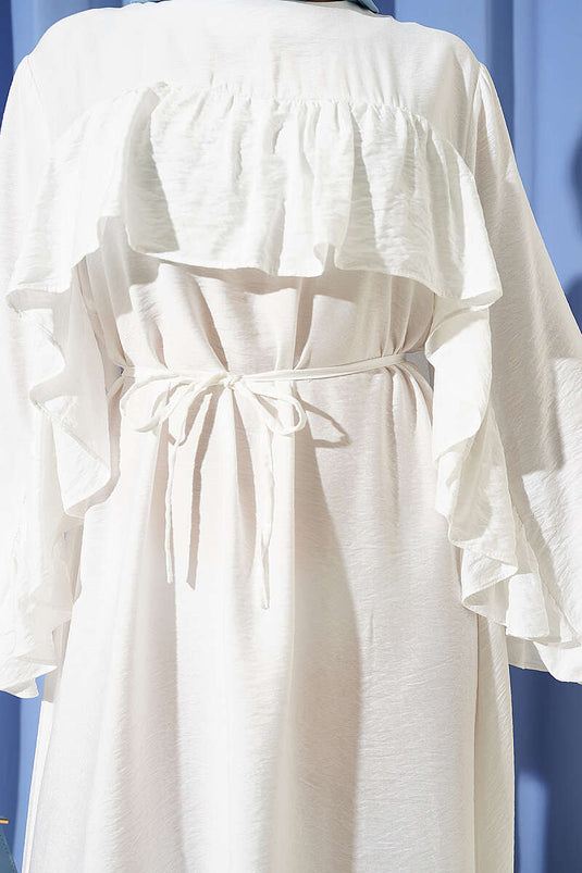 Robe écrue à ceinture cordelette avec volants et bandes