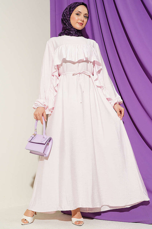 Robe à ceinture en corde avec volants rose