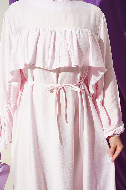 Robe à ceinture en corde avec volants rose