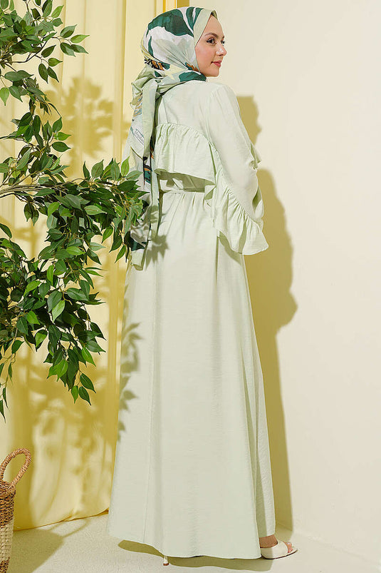Robe ceinturée à cordon avec ruban volanté vert d'eau