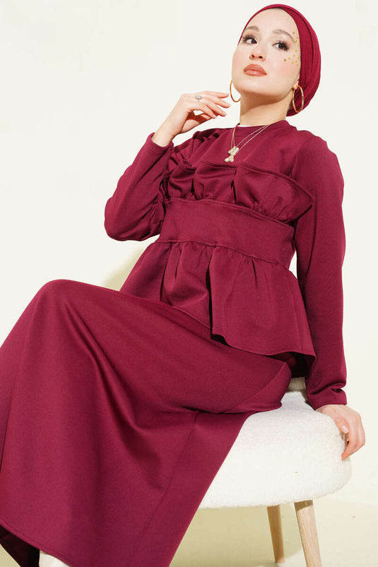 Double Set with Ruffled Embellished Skirt Burgundy