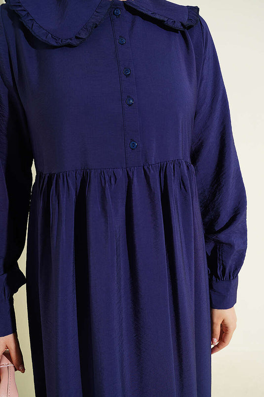 Robe à col bébé à volants avec boutons bleu marine