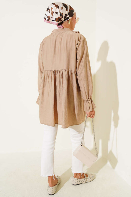 Ruffled Elasticated Ankle Kimono Camel