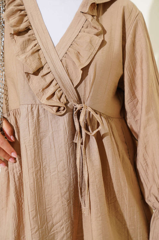 Ruffled Elasticated Ankle Kimono Camel