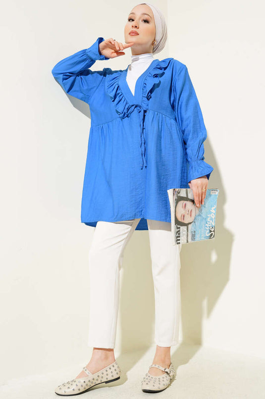 Fırfırlı Bileği Lastikli Kimono Saks