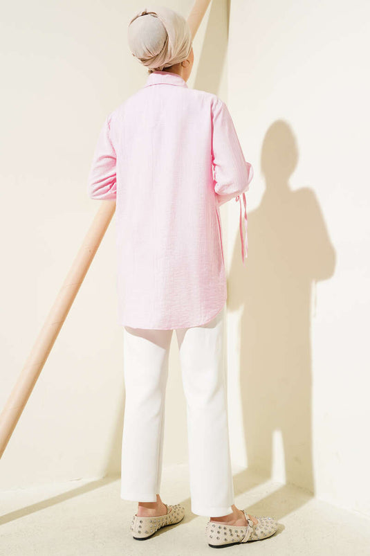 Ruffled Ankle Tie Shirt Pink