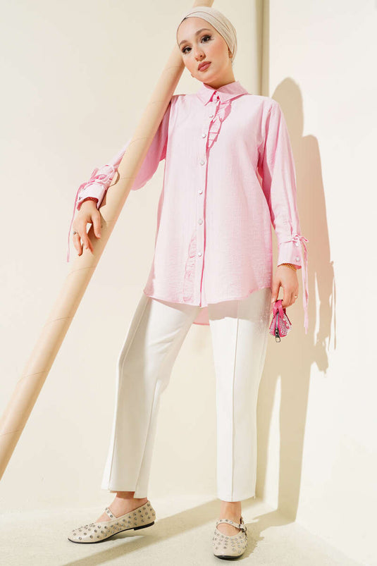 Ruffled Ankle Tie Shirt Pink