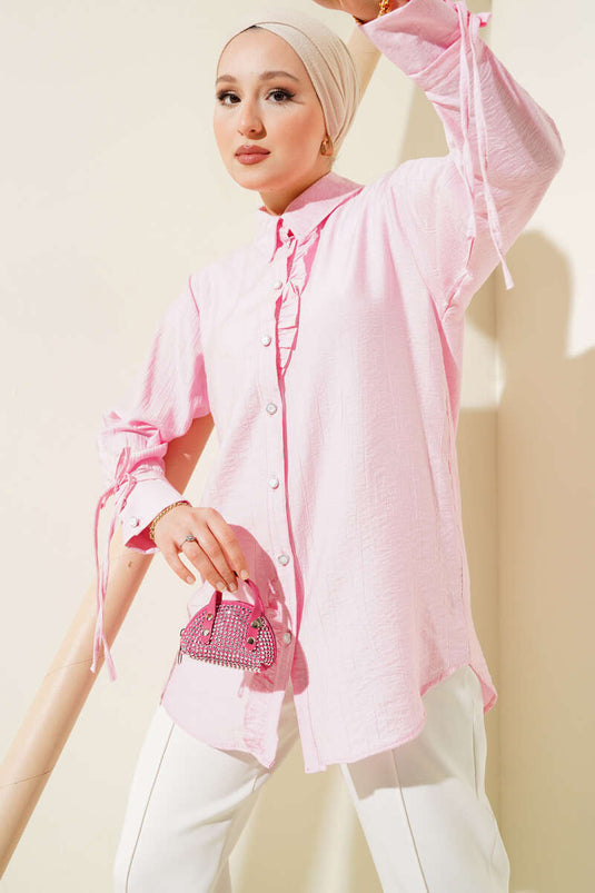 Ruffled Ankle Tie Shirt Pink