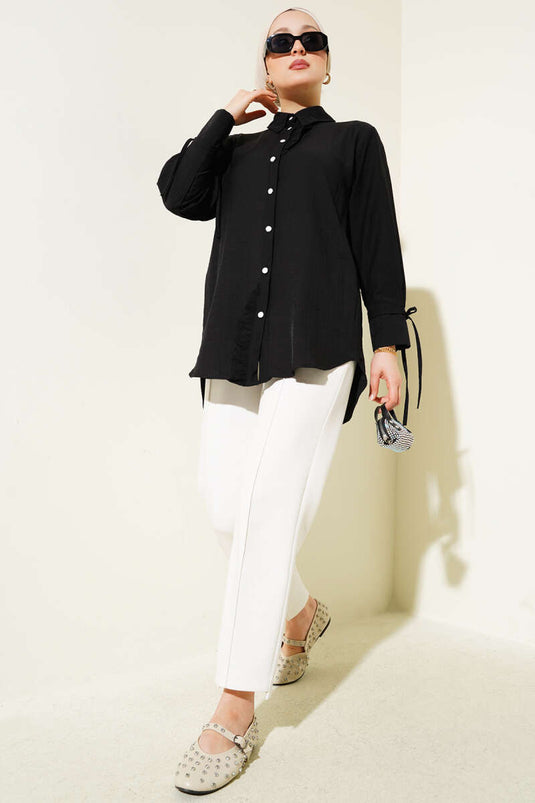 Ruffled Ankle Tie Shirt Black