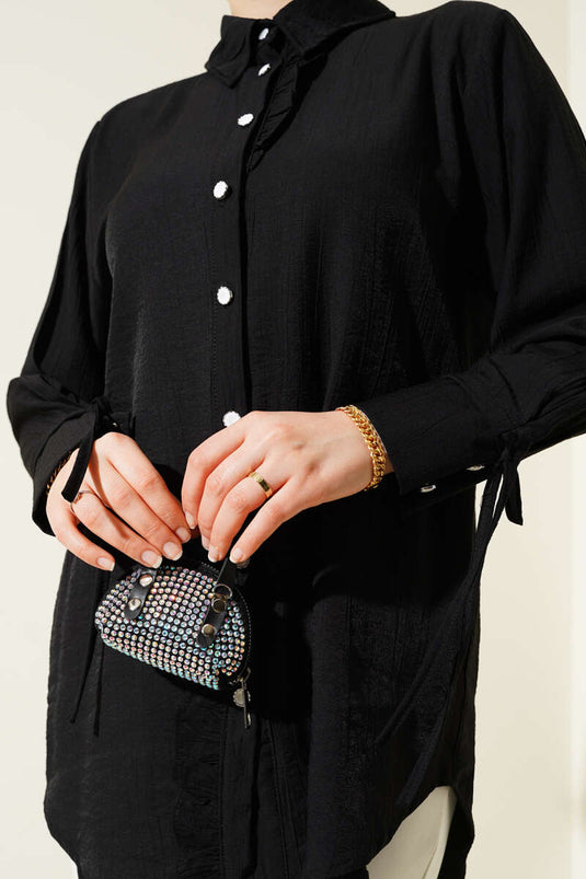 Ruffled Ankle Tie Shirt Black