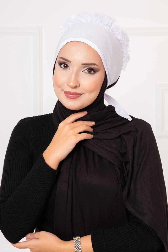 Ruffled Bonnet White