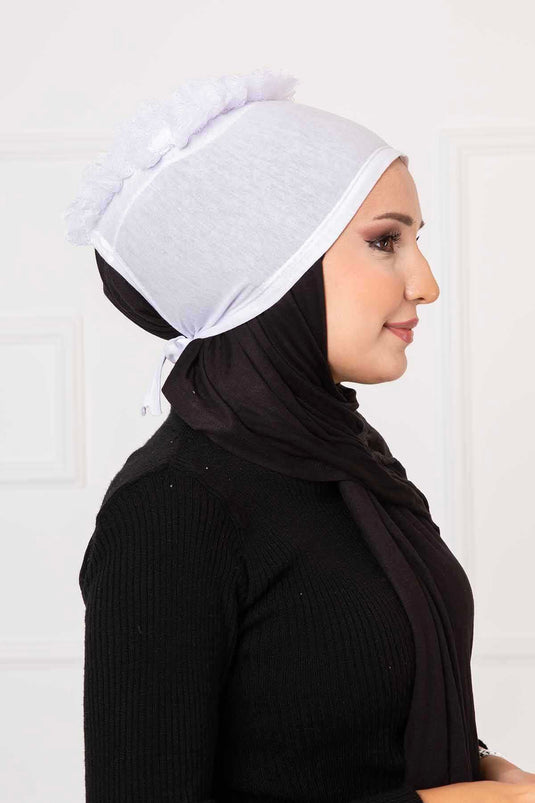 Ruffled Bonnet White