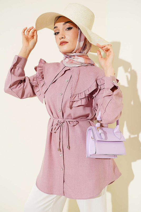 Ruffled Double Sailor Collar Shirt Powder Pink