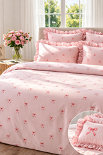 Ensemble De Literie Double À Volants Rose