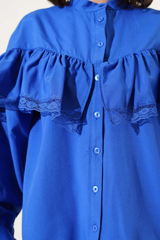 Ruffled Lace Short Shirt Royal Blue