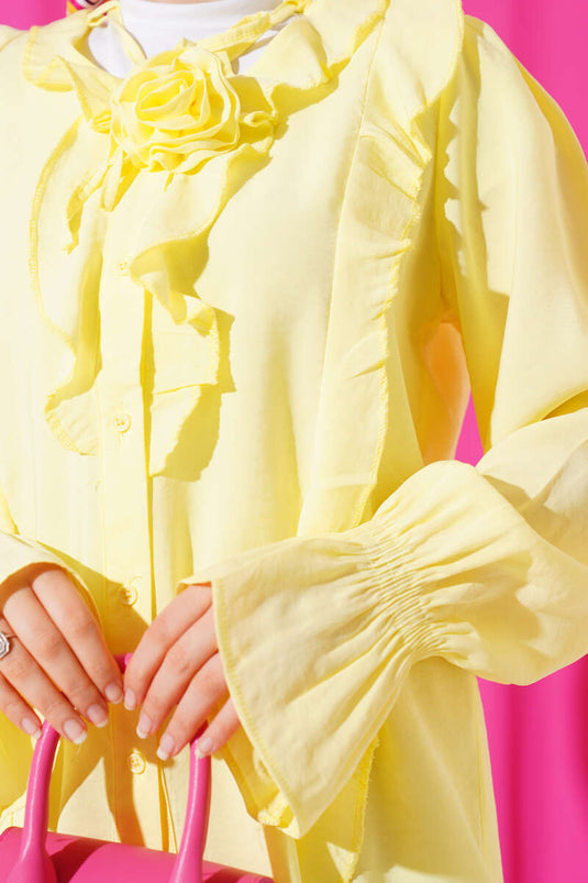 Ruffled Rose Accessory Shirt Yellow