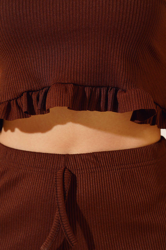 Ruffled Two-Piece Set, Coffee