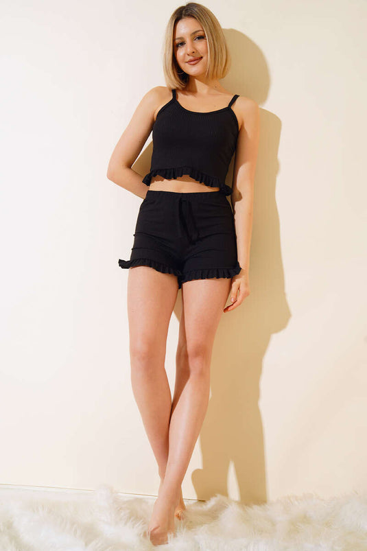 Ensemble deux pièces à volants noir