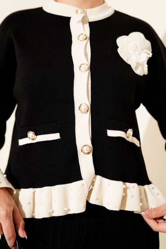 Jupe à volants ornée de perles et ensemble deux pièces en maille, noir