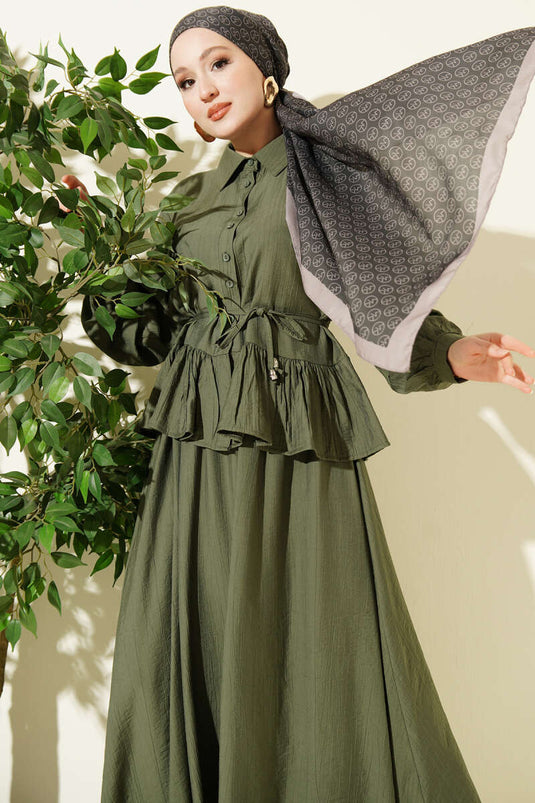 Ruffled Drawstring Skirt Two-Piece Set in Khaki