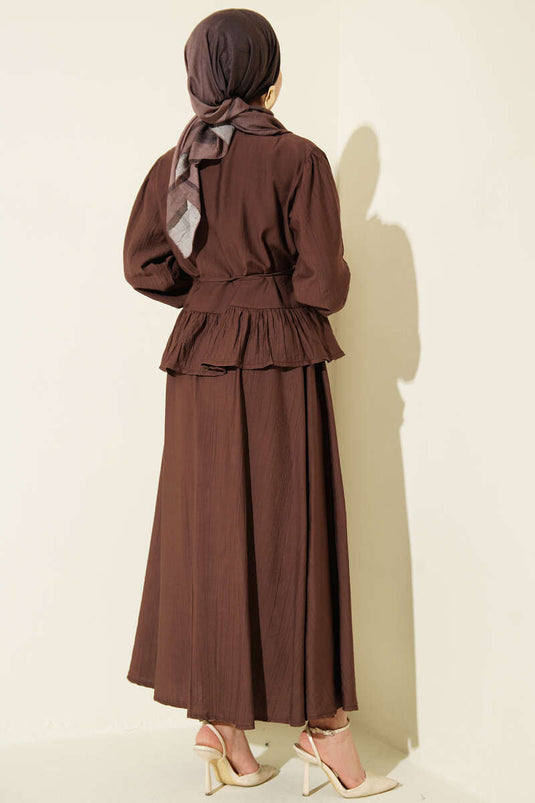 Ruffled Drawstring Skirt Two-Piece Set Brown
