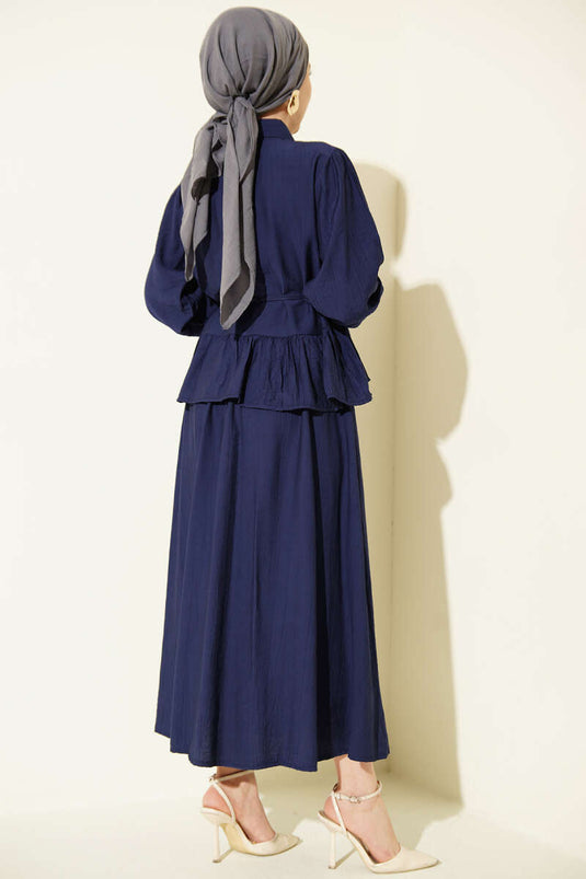 Ruffled Drawstring Skirt Two-Piece Set Navy Blue