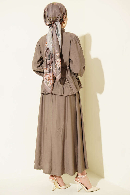 Ruffled Drawstring Skirt Two-Piece Set in Mink