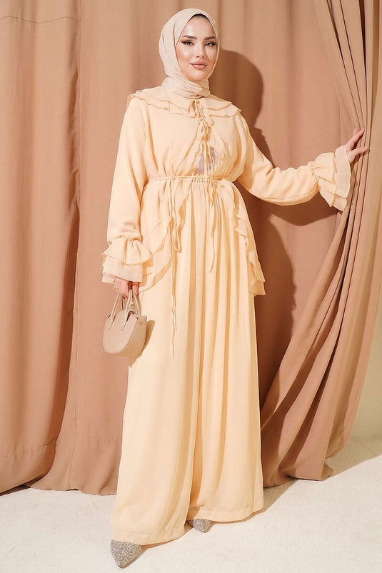 Ruffled Drawstring Chiffon Two-Piece Set Yellow