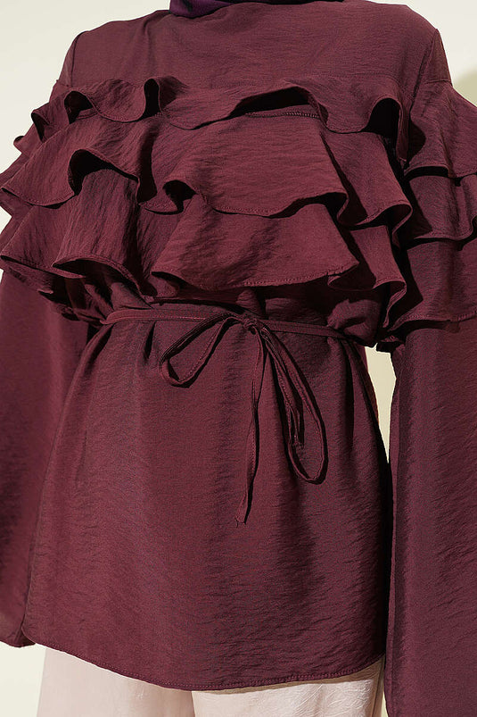 Tunique prune avec ceinture en corde et volants