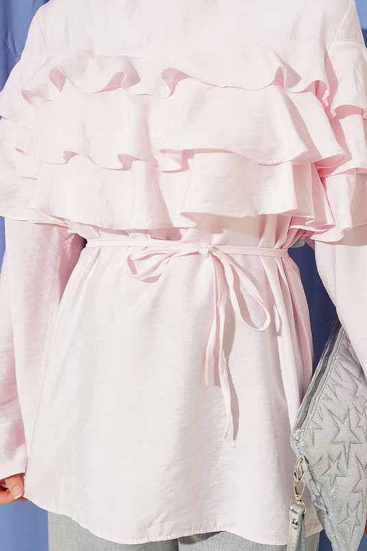 Tunique rose à ceinture cordelette et volants