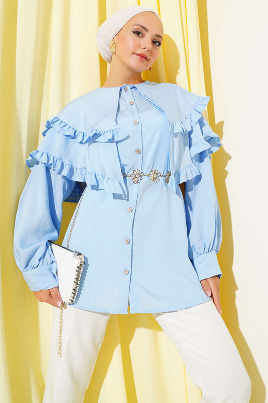 Ruffled Collar Shirt Blue