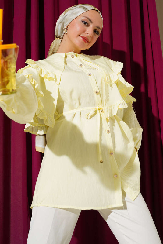Ruffled Layered Collared Shirt Yellow