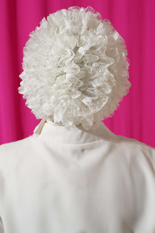 Fırfırlı Kaymaz Viskon Bone Ekru