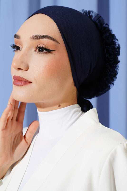 Fırfırlı Kaymaz Viskon Bone Lacivert