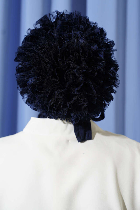 Fırfırlı Kaymaz Viskon Bone Lacivert