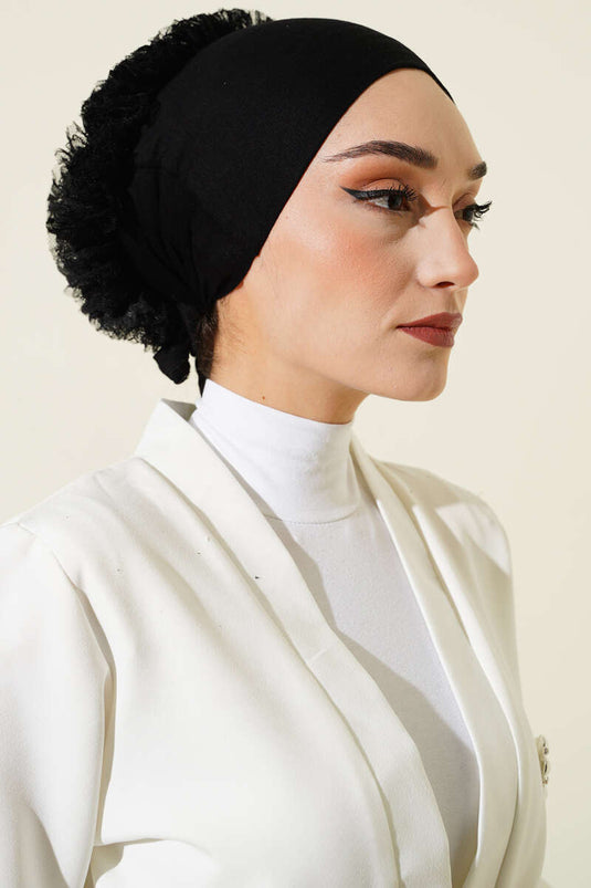 Fırfırlı Kaymaz Viskon Bone Siyah