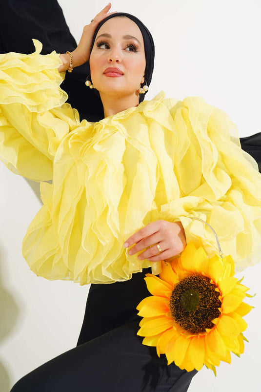 Blouse Courte À Volants Jaune