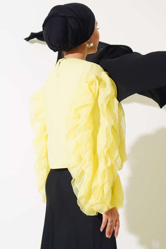 Blouse Courte À Volants Jaune